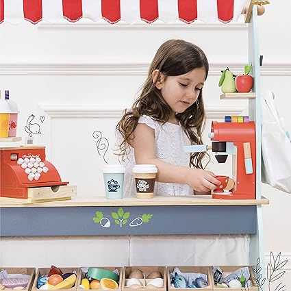 Le Toy Van - Honeybake Wooden Cafe Machine Set Pretend Kitchen Play Toy Set | Kids Role Play Toy Kitchen Accessories