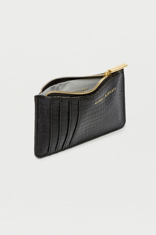 Rectangle Card Purse Black Croc Embossed