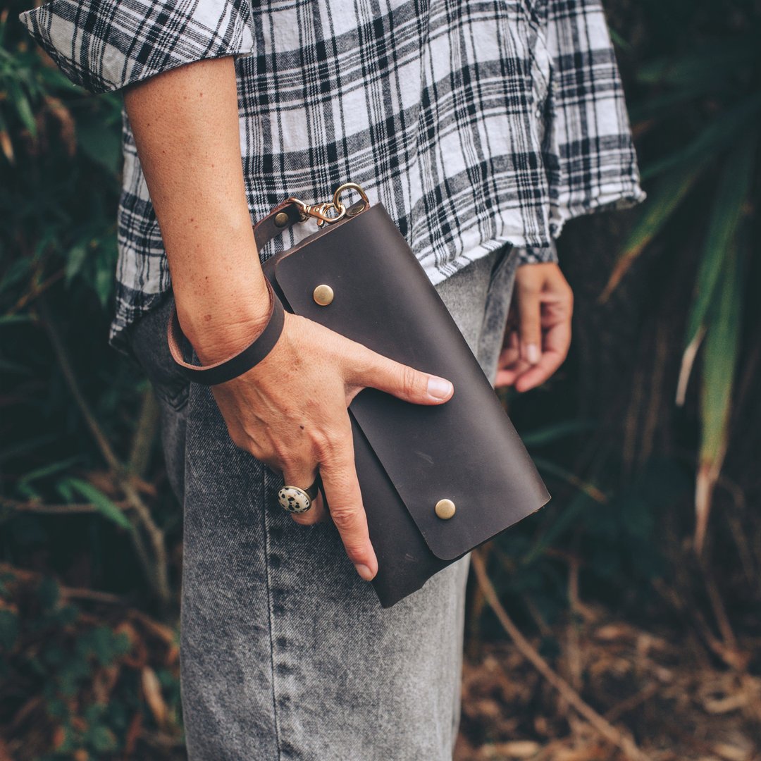 Wild Origin Leather Wristlet Bag-BROWN